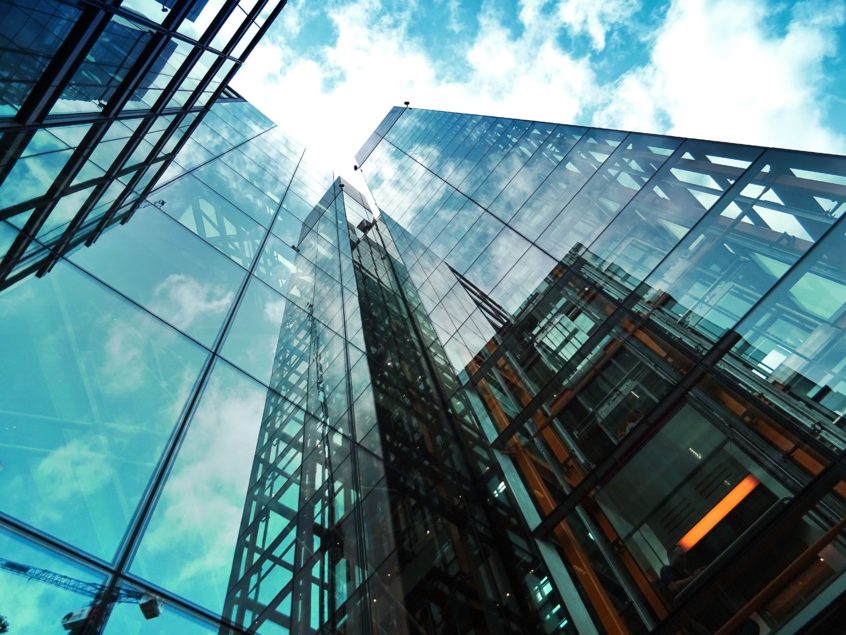 Adobe stock image of a skyscraper building entirely of glass
