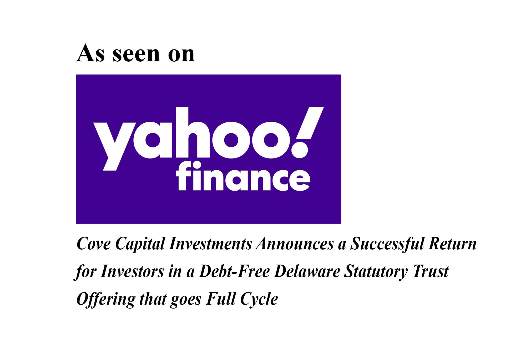 Featured image for “Cove Capital Investments Announces a Successful Return for Investors in a Debt-Free Delaware Statutory Trust Offering That Has Goes Full Cycle”