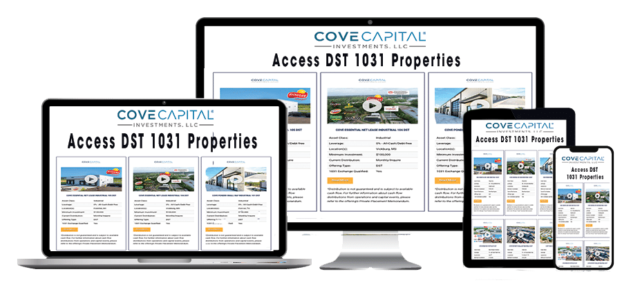 Simulated image of various devices with Cove Capital Investments DST 1031 Property web site displayed
